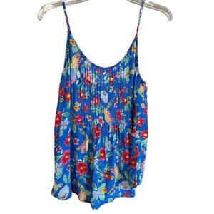 Old Navy Womens Blue Tropical Floral Bird Pleated Cami Tank Top Size M Twee
